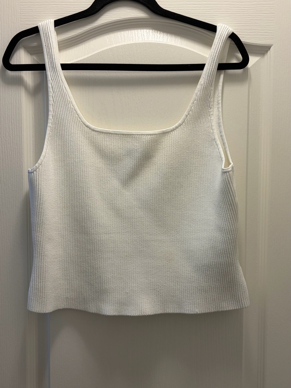Babaton White Ribbed Square-Neck Tank Cropped